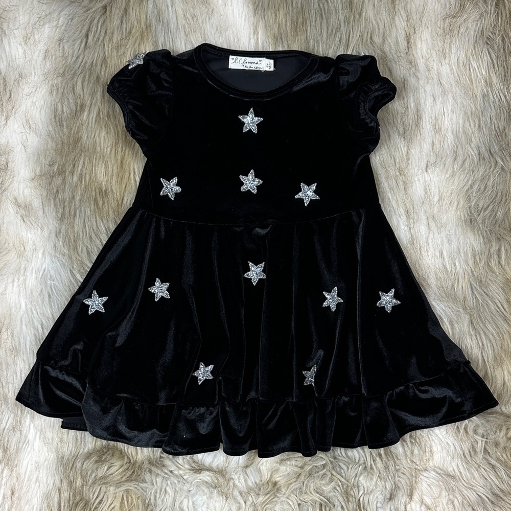 Lil’ Lemons by For Love & Lemons Black Velvet Star Dress Girls Size 6